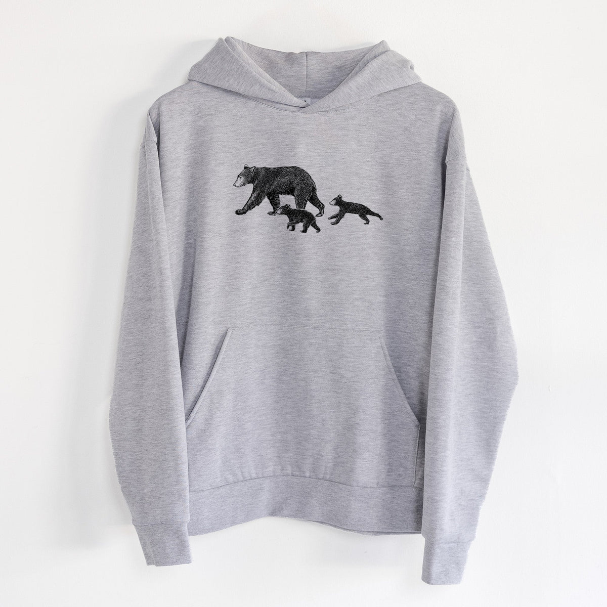 Mama Black Bear with Cubs  - Statement Midweight Hoodie