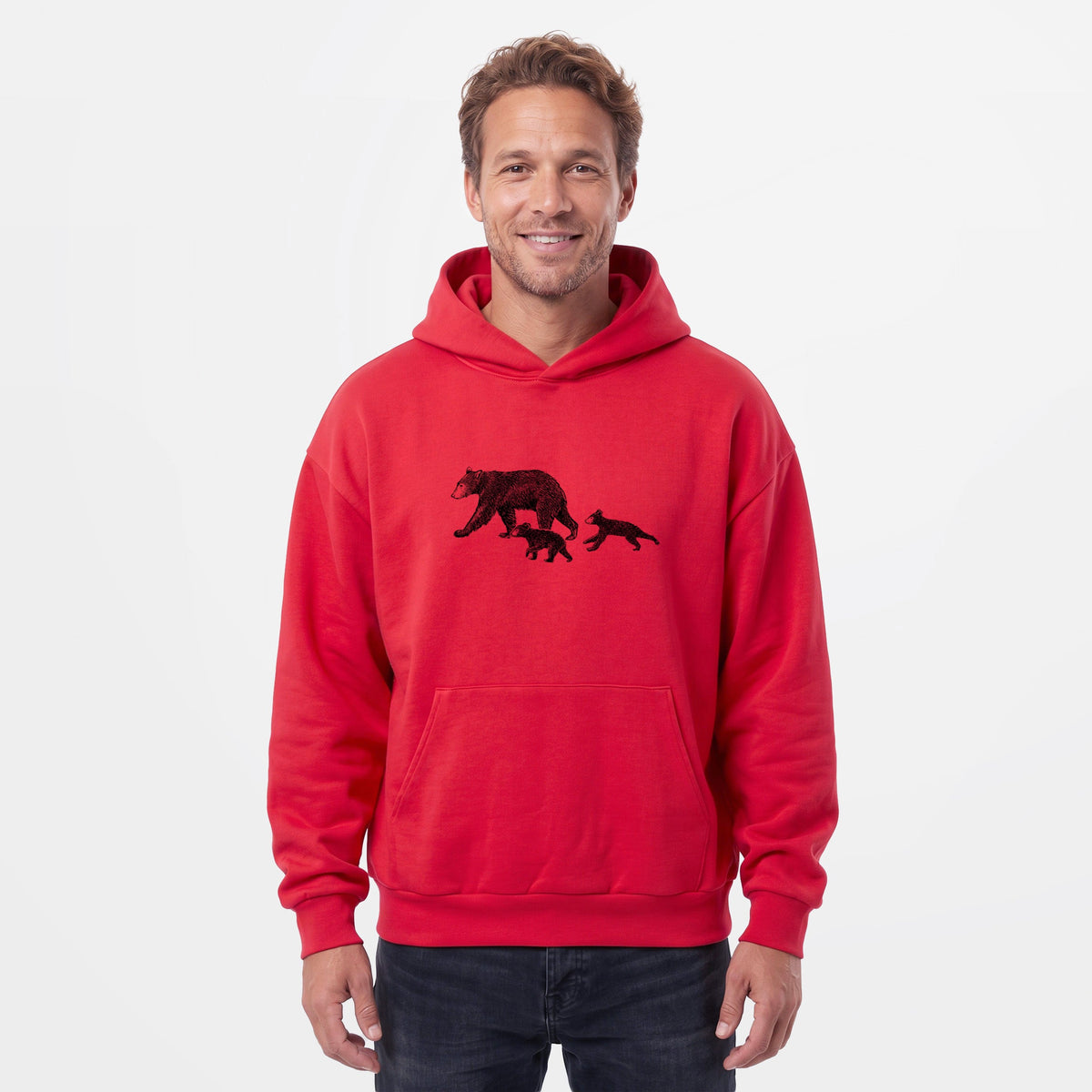 Mama Black Bear with Cubs  - Statement Midweight Hoodie