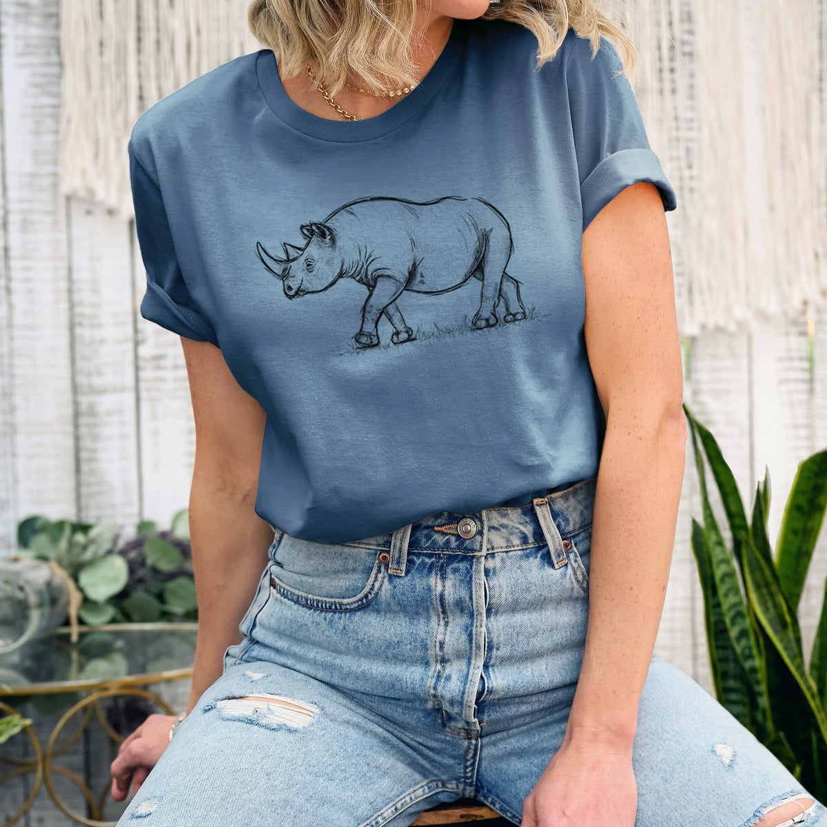 Black Rhinoceros - Diceros bicornis - Lightweight 100% Cotton Unisex Crewneck