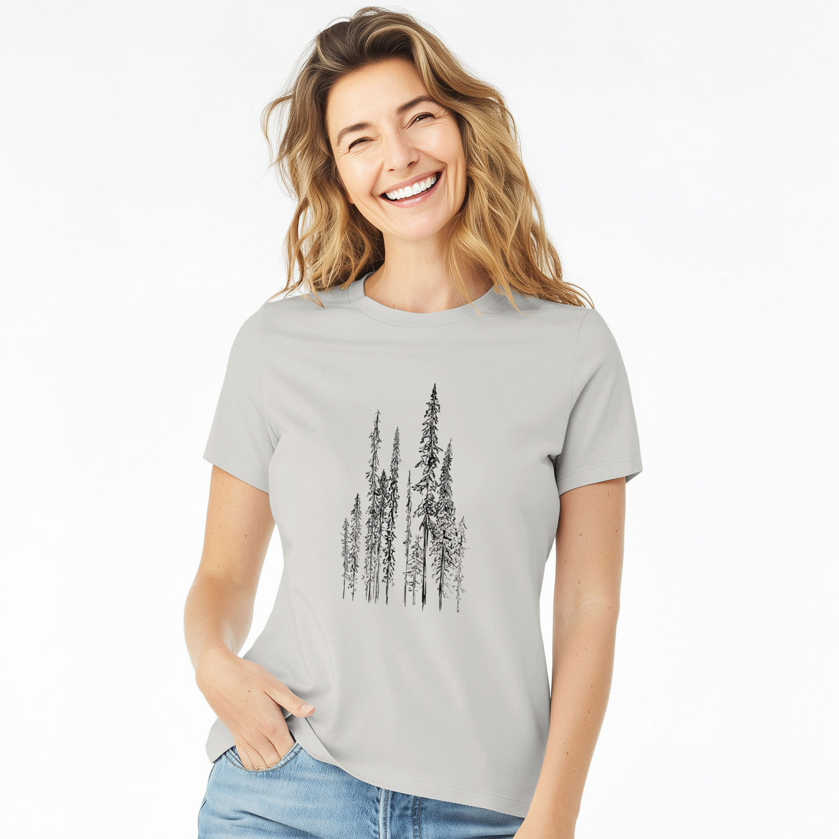 Black Spruce (Picea mariana) - Women's Lightweight Relaxed Fit 100% Cotton Crewneck
