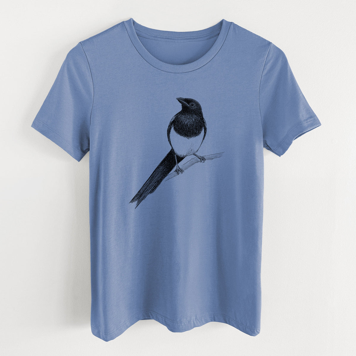 Black-billed Magpie - Pica hudsonia - Women's Lightweight Relaxed Fit 100% Cotton Crewneck