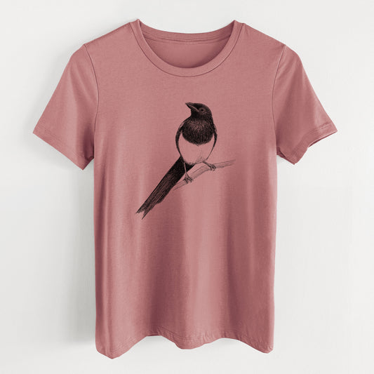 Black-billed Magpie - Pica hudsonia - Women's Lightweight Relaxed Fit 100% Cotton Crewneck