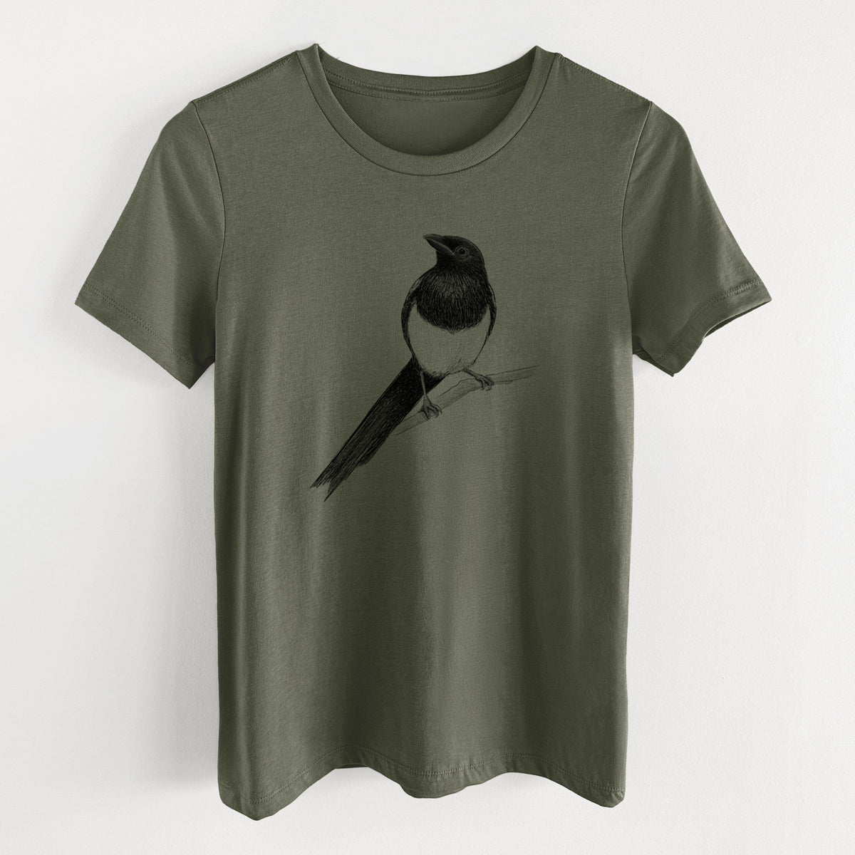 Black-billed Magpie - Pica hudsonia - Women's Lightweight Relaxed Fit 100% Cotton Crewneck