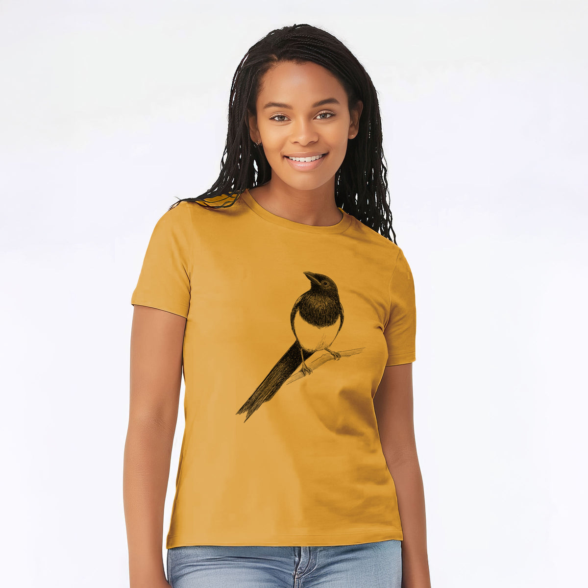 Black-billed Magpie - Pica hudsonia - Women's Lightweight Relaxed Fit 100% Cotton Crewneck