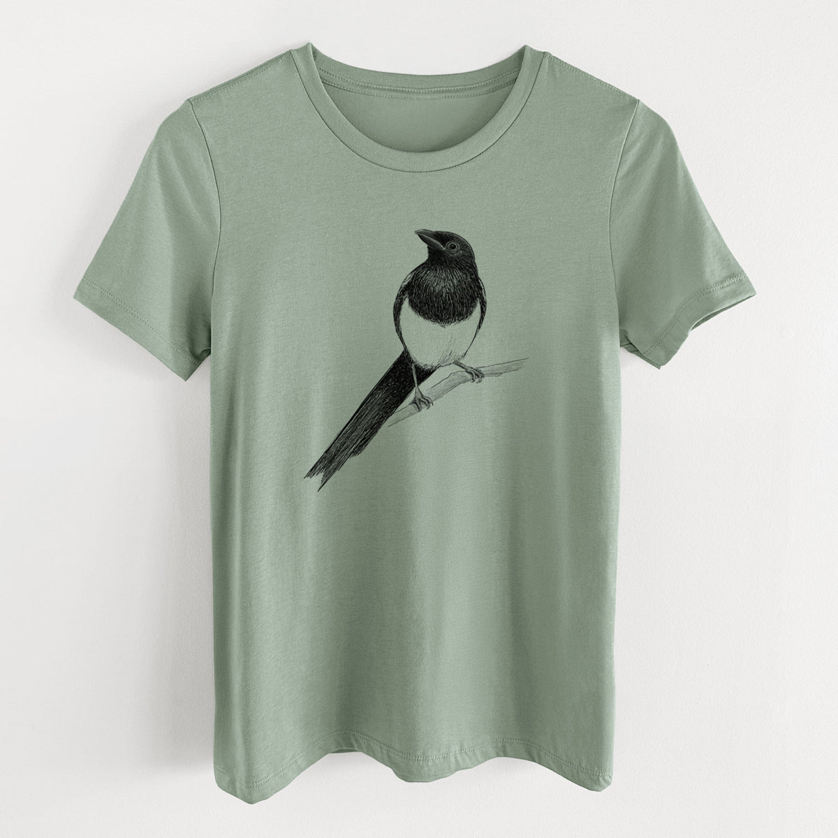Black-billed Magpie - Pica hudsonia - Women's Lightweight Relaxed Fit 100% Cotton Crewneck