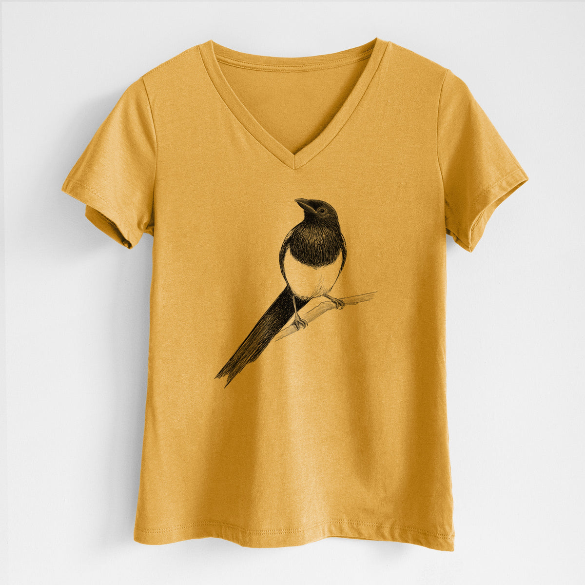 Black-billed Magpie - Pica hudsonia - Women's Lightweight Relaxed Fit 100% Cotton V-neck