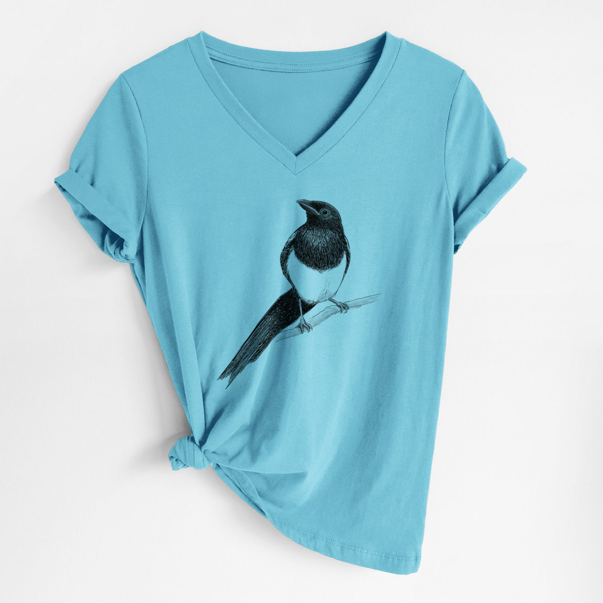 Black-billed Magpie - Pica hudsonia - Women's Lightweight Relaxed Fit 100% Cotton V-neck