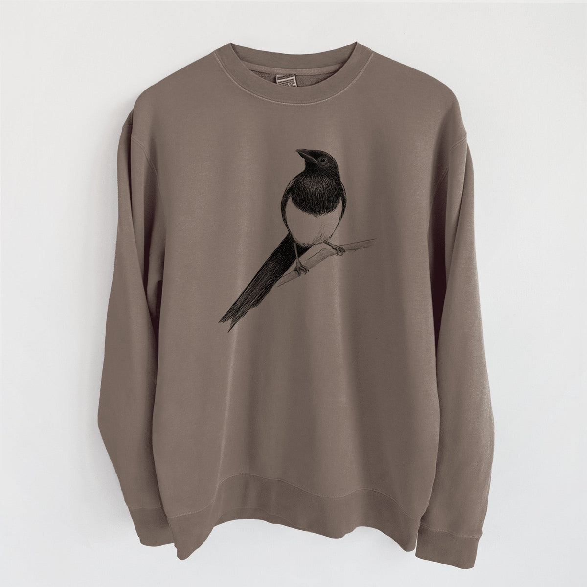 Black-billed Magpie - Pica hudsonia - Unisex Pigment Dyed Crew Sweatshirt
