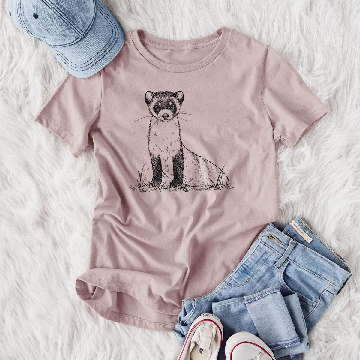 Black-footed Ferret - Mustela nigripes - Women's Lightweight Relaxed Fit 100% Cotton Crewneck