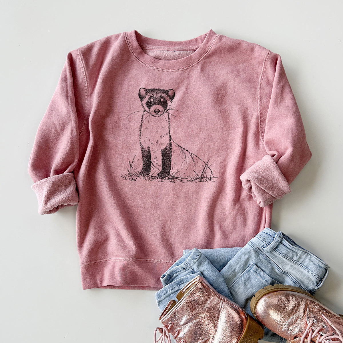 Black-footed Ferret - Mustela nigripes - Youth Lightweight Crewneck Sweatshirt