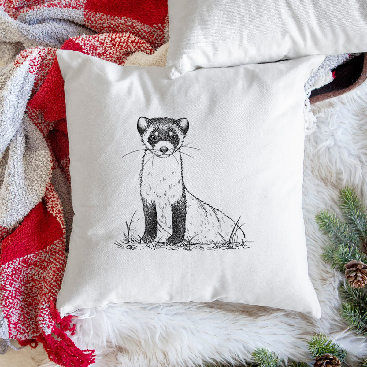 Black-footed Ferret - Mustela nigripes - Throw Pillow Cover