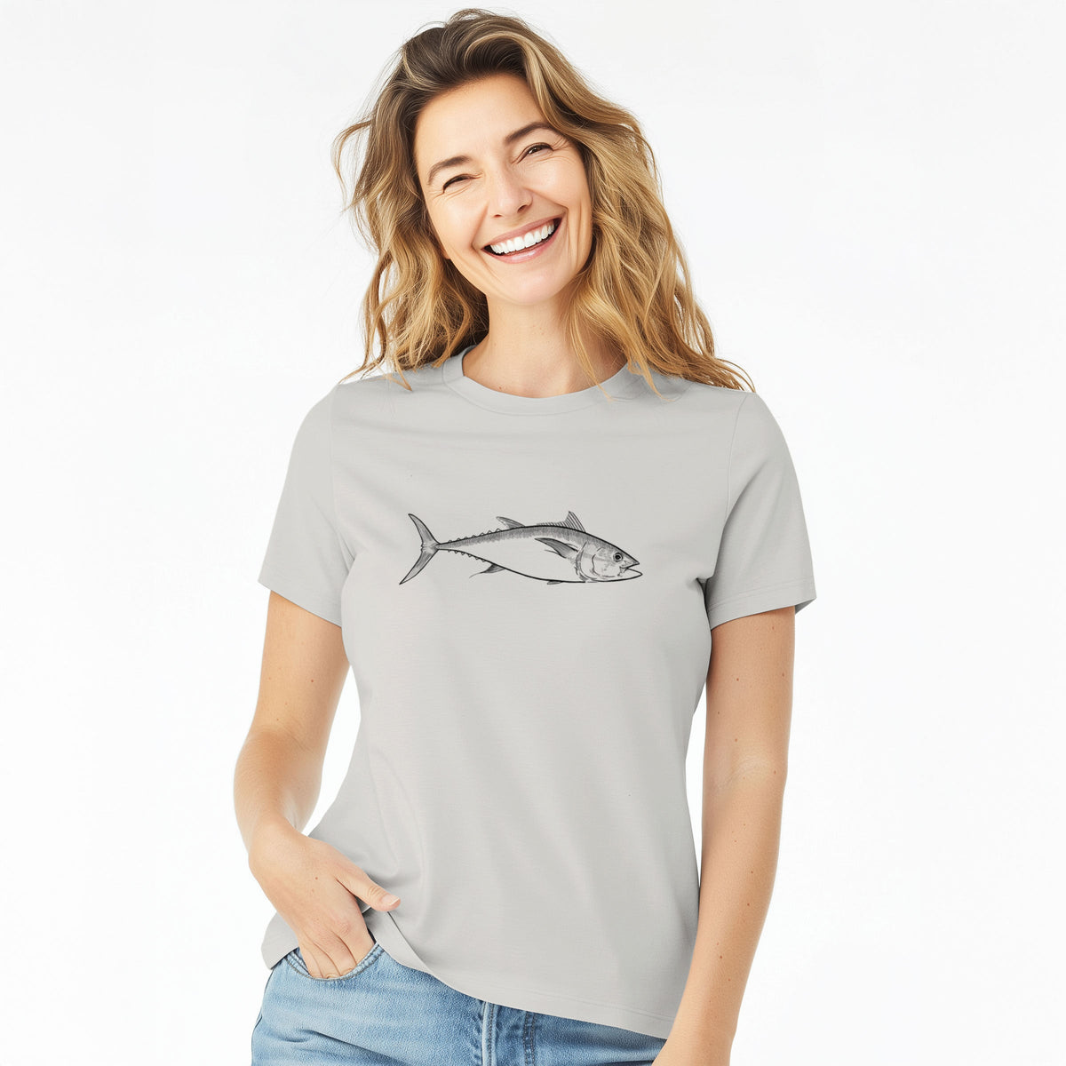 Atlantic Bluefin Tuna - Thunnus thynnus - Women's Lightweight Relaxed Fit 100% Cotton Crewneck