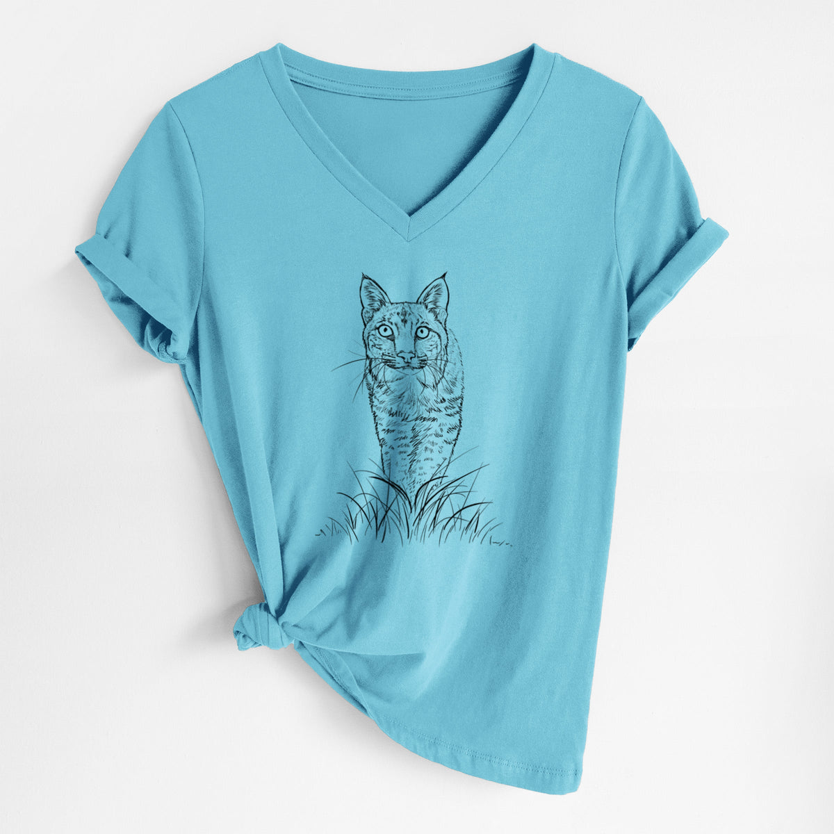 Bobcat - Lynx rufus - Women's Lightweight Relaxed Fit 100% Cotton V-neck