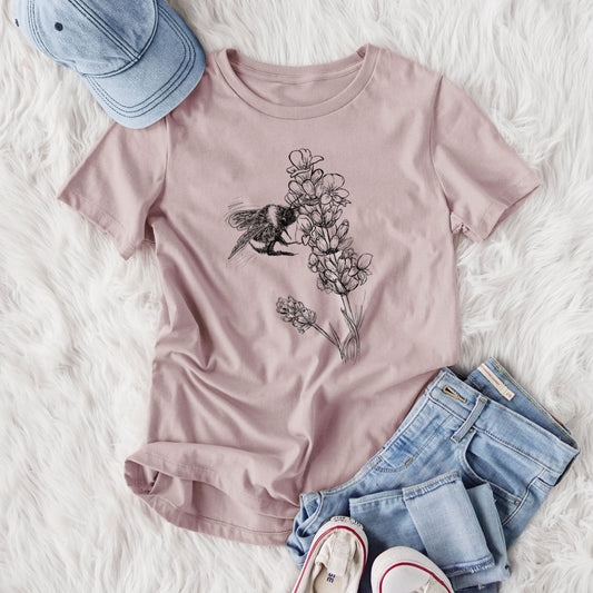 Bumblebee on English Lavender - Bombus Pensylvanicus - Women's Lightweight Relaxed Fit 100% Cotton Crewneck