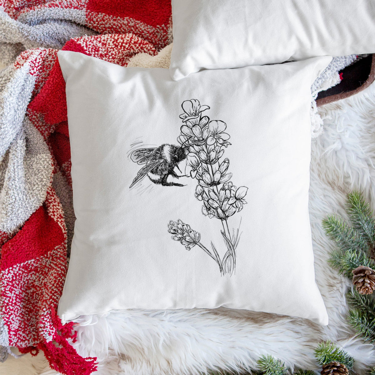 Bumblebee on English Lavender - Bombus Pensylvanicus - Throw Pillow Cover