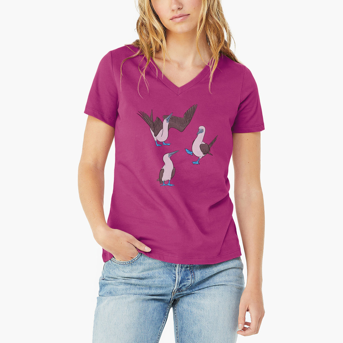 Blue-footed Booby Trio - Sula nebouxii - Women's Lightweight Relaxed Fit 100% Cotton V-neck