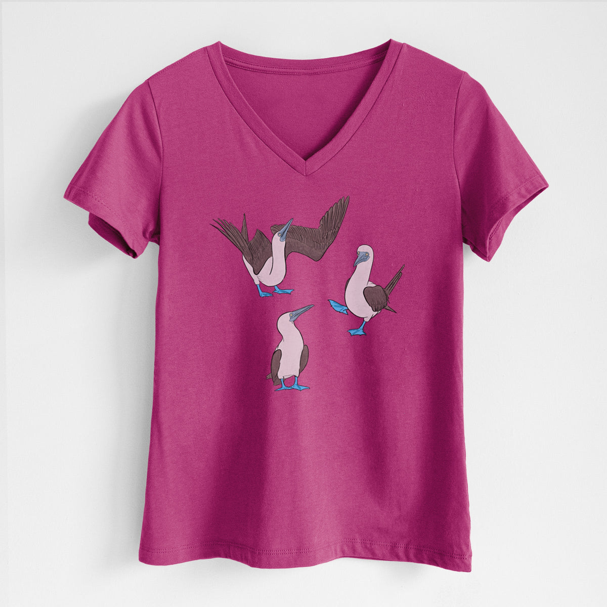 Blue-footed Booby Trio - Sula nebouxii - Women's Lightweight Relaxed Fit 100% Cotton V-neck