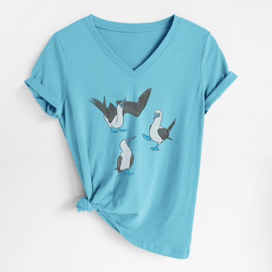 Blue-footed Booby Trio - Sula nebouxii - Women's Lightweight Relaxed Fit 100% Cotton V-neck