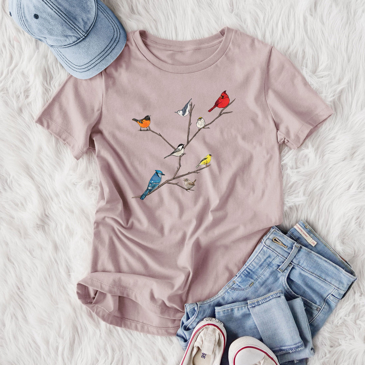 Backyard Birds Gathering - Women's Lightweight Relaxed Fit 100% Cotton Crewneck