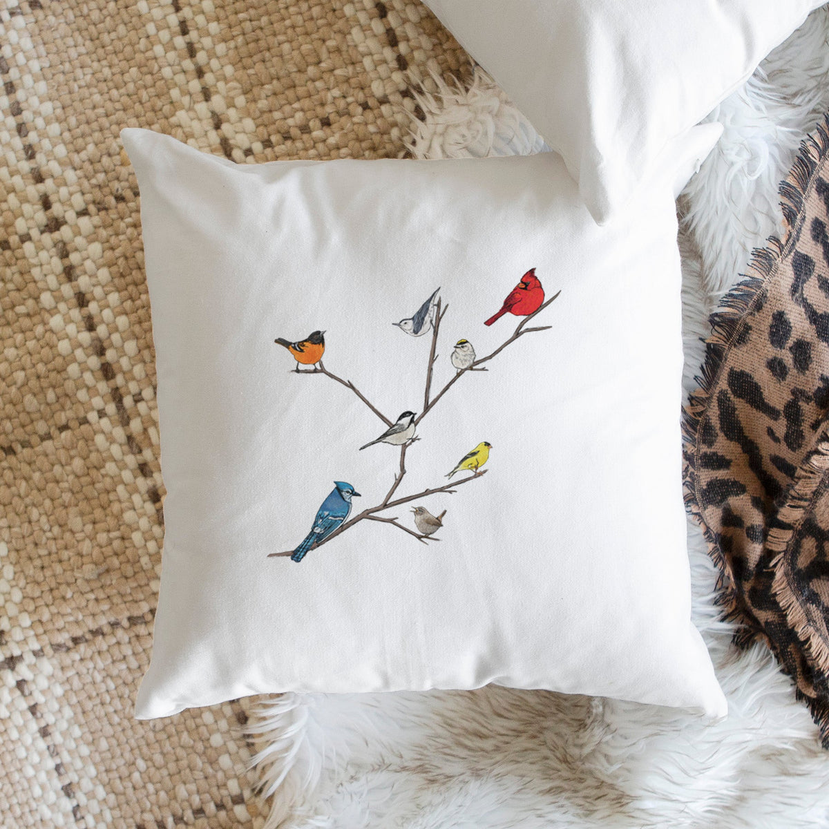 Backyard Birds Gathering - Throw Pillow Cover
