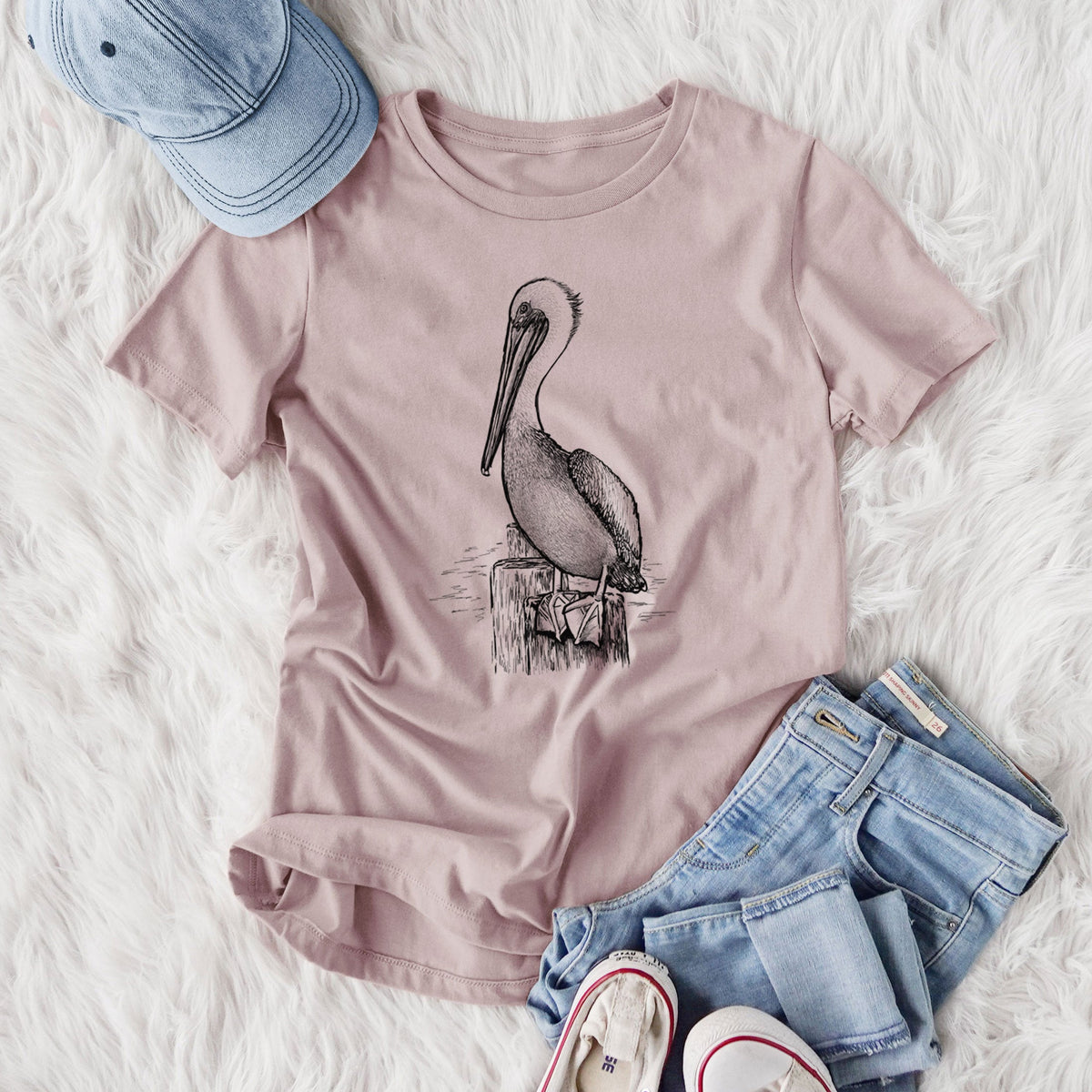 Pelecanus occidentalis - Brown Pelican - Women's Lightweight Relaxed Fit 100% Cotton Crewneck