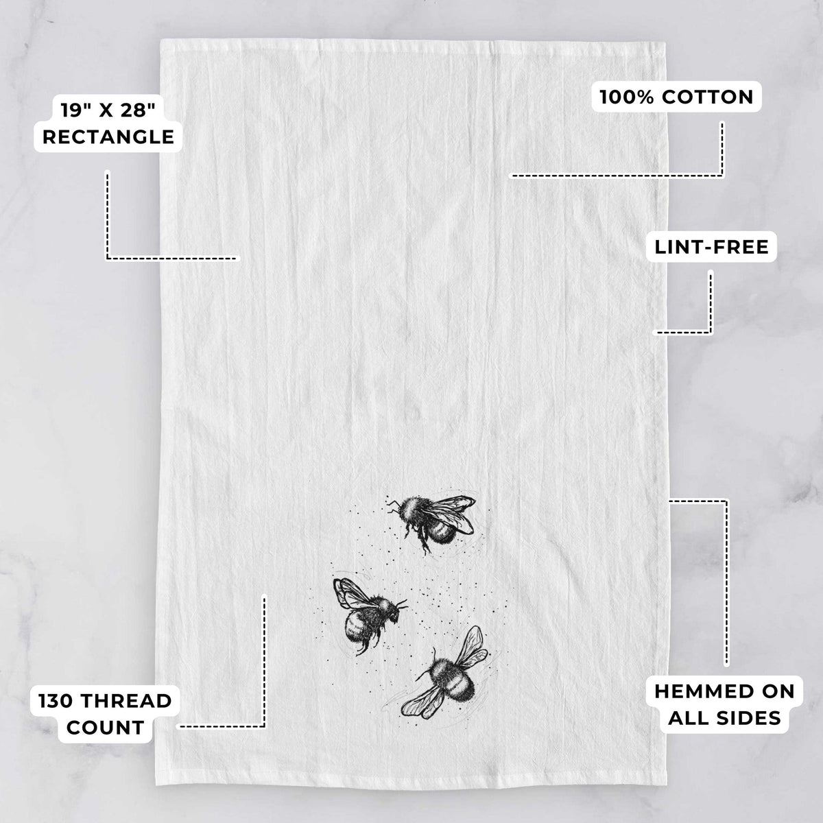 American Bumblebee Trio - Bombus Pensylvanicus Tea Towel