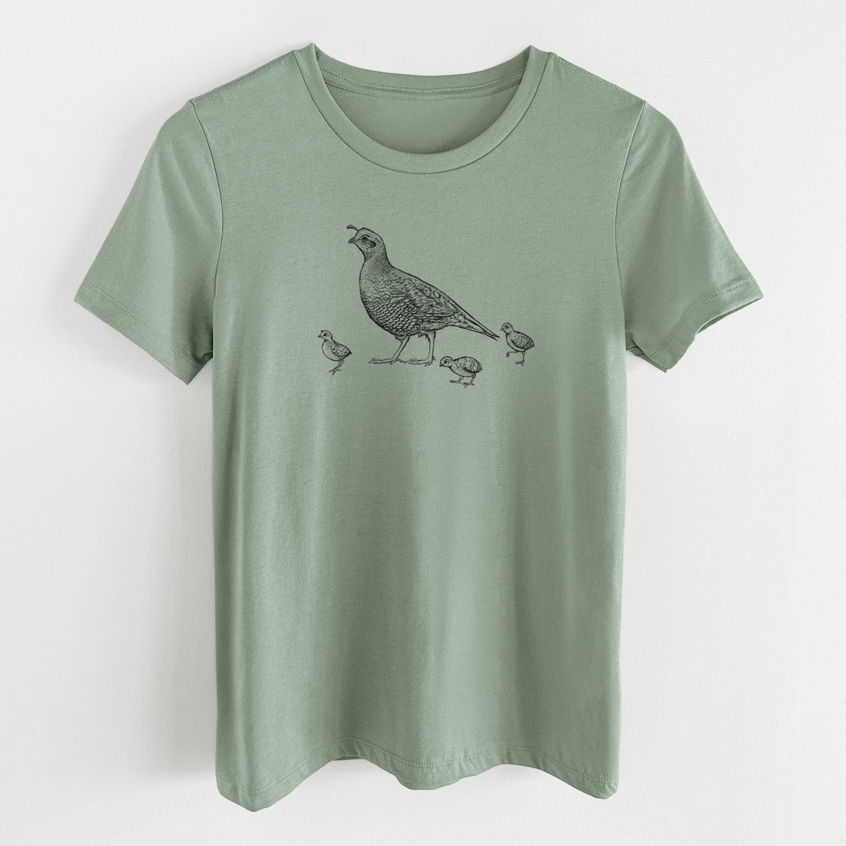 California Quail with Babies - Callipepla californica - Women's Lightweight Relaxed Fit 100% Cotton Crewneck