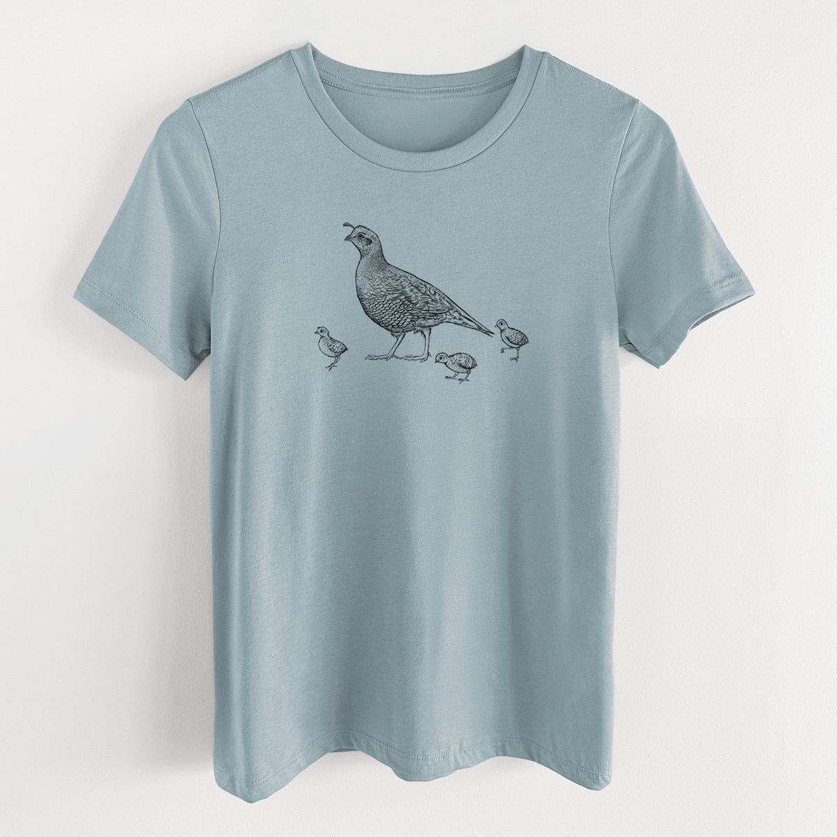 California Quail with Babies - Callipepla californica - Women's Lightweight Relaxed Fit 100% Cotton Crewneck