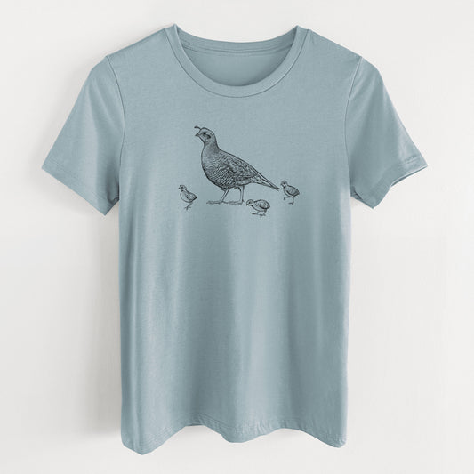 California Quail with Babies - Callipepla californica - Women's Lightweight Relaxed Fit 100% Cotton Crewneck
