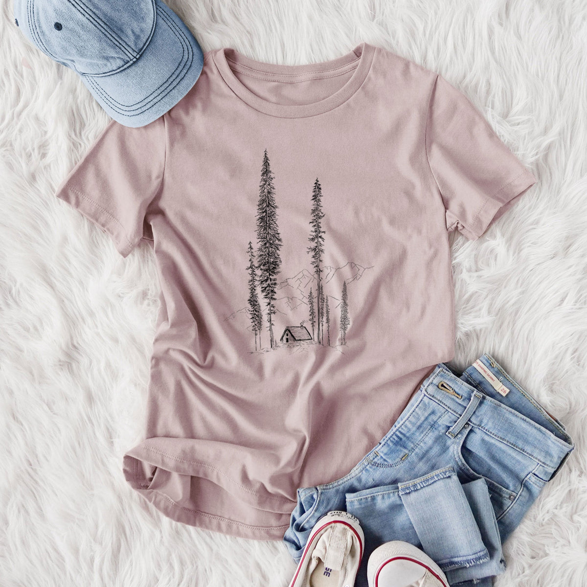 Mountain Pine Cabin Retreat - Women's Lightweight Relaxed Fit 100% Cotton Crewneck