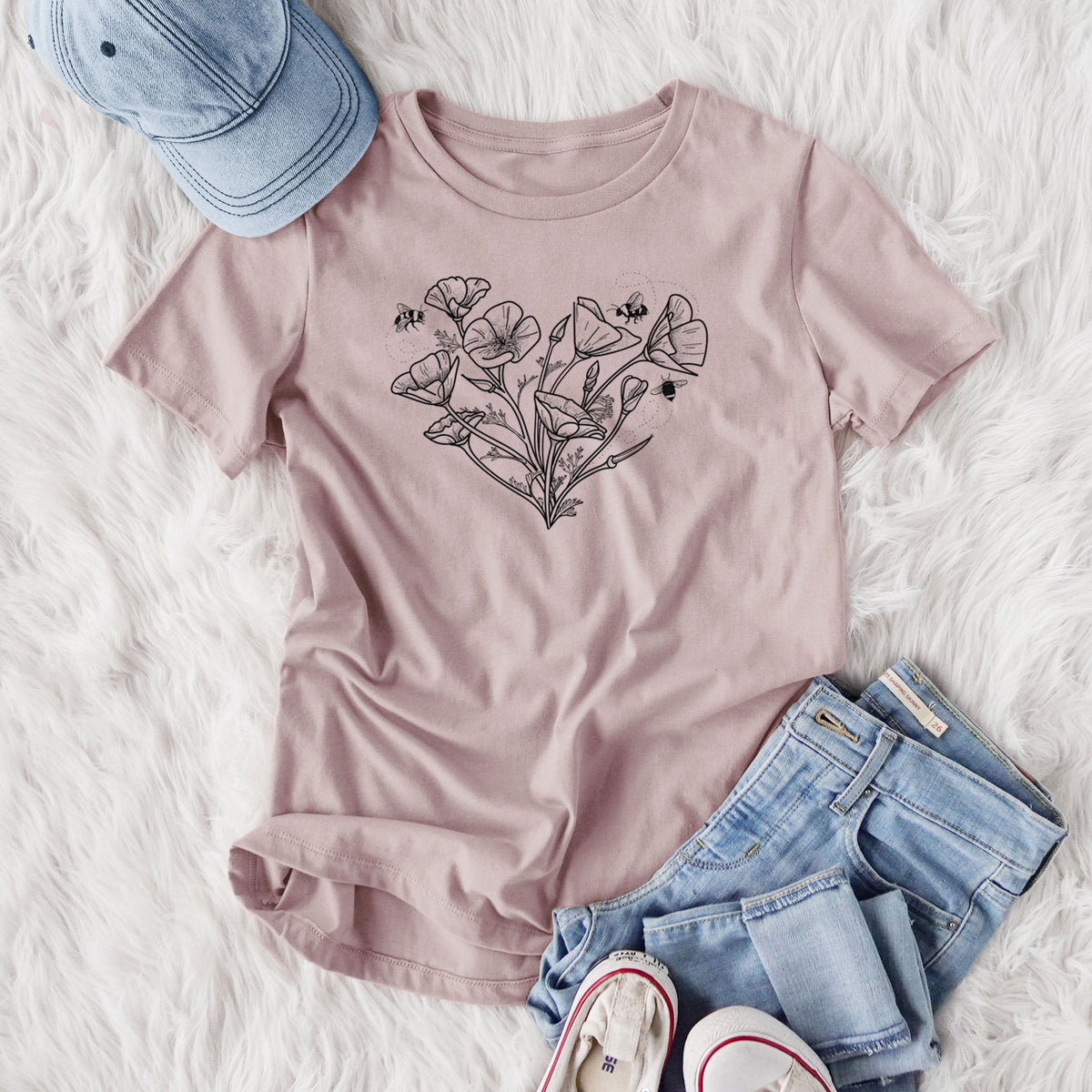 California Poppy Heart - Women's Lightweight Relaxed Fit 100% Cotton Crewneck