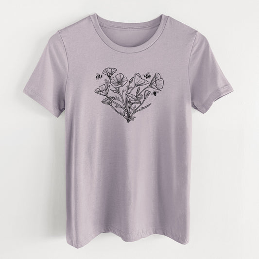 California Poppy Heart - Women's Lightweight Relaxed Fit 100% Cotton Crewneck