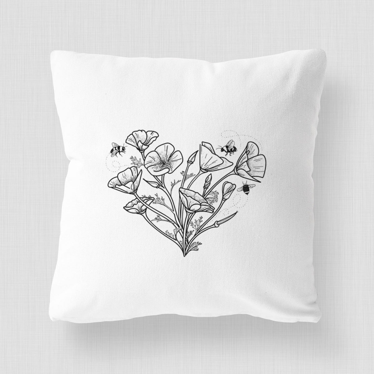 California Poppy Heart - Throw Pillow Cover