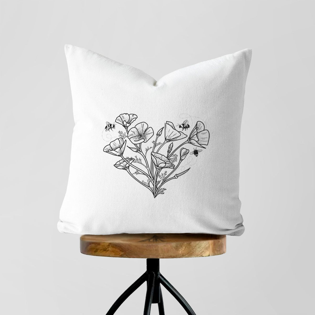 California Poppy Heart - Throw Pillow Cover