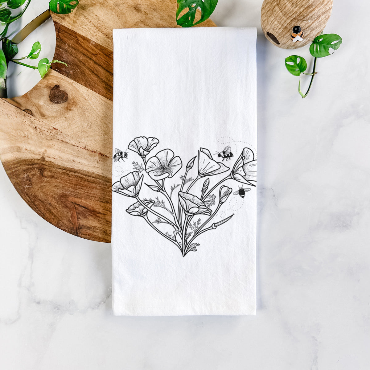 California Poppy Heart Tea Towel