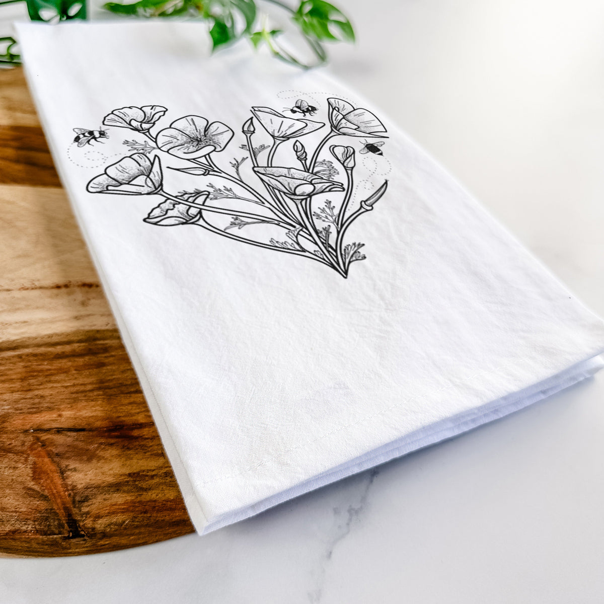 California Poppy Heart Tea Towel