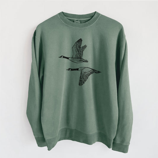 Canada Geese in Flight - Branta canadensis - Unisex Pigment Dyed Crew Sweatshirt
