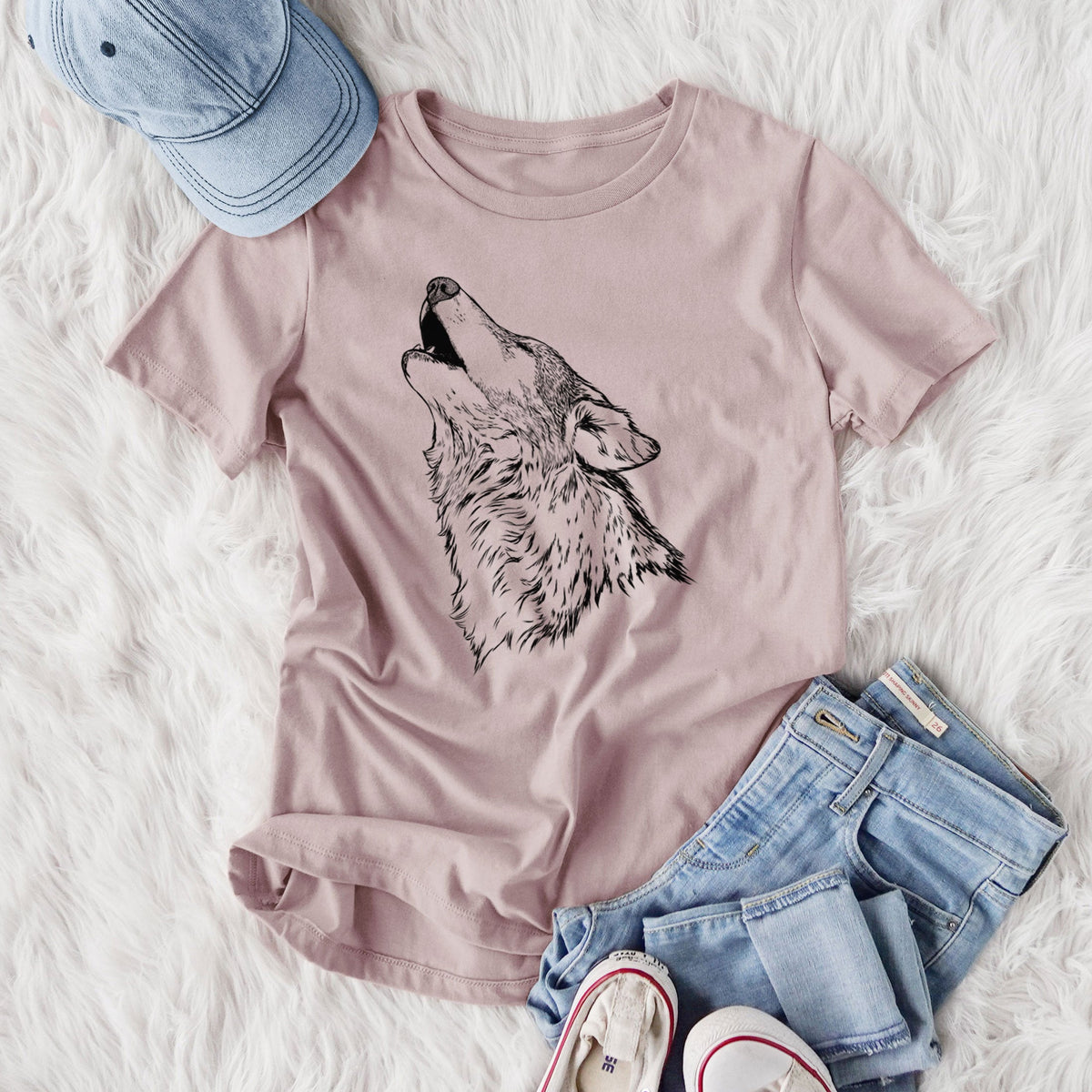 Canis lupus - Grey Wolf Howling - Women's Lightweight Relaxed Fit 100% Cotton Crewneck