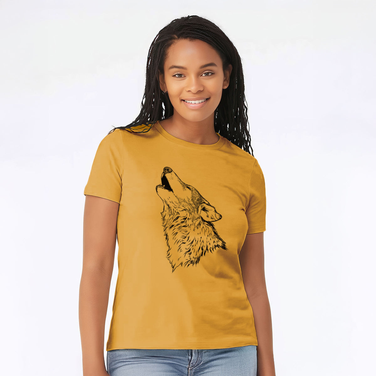 Canis lupus - Grey Wolf Howling - Women's Lightweight Relaxed Fit 100% Cotton Crewneck