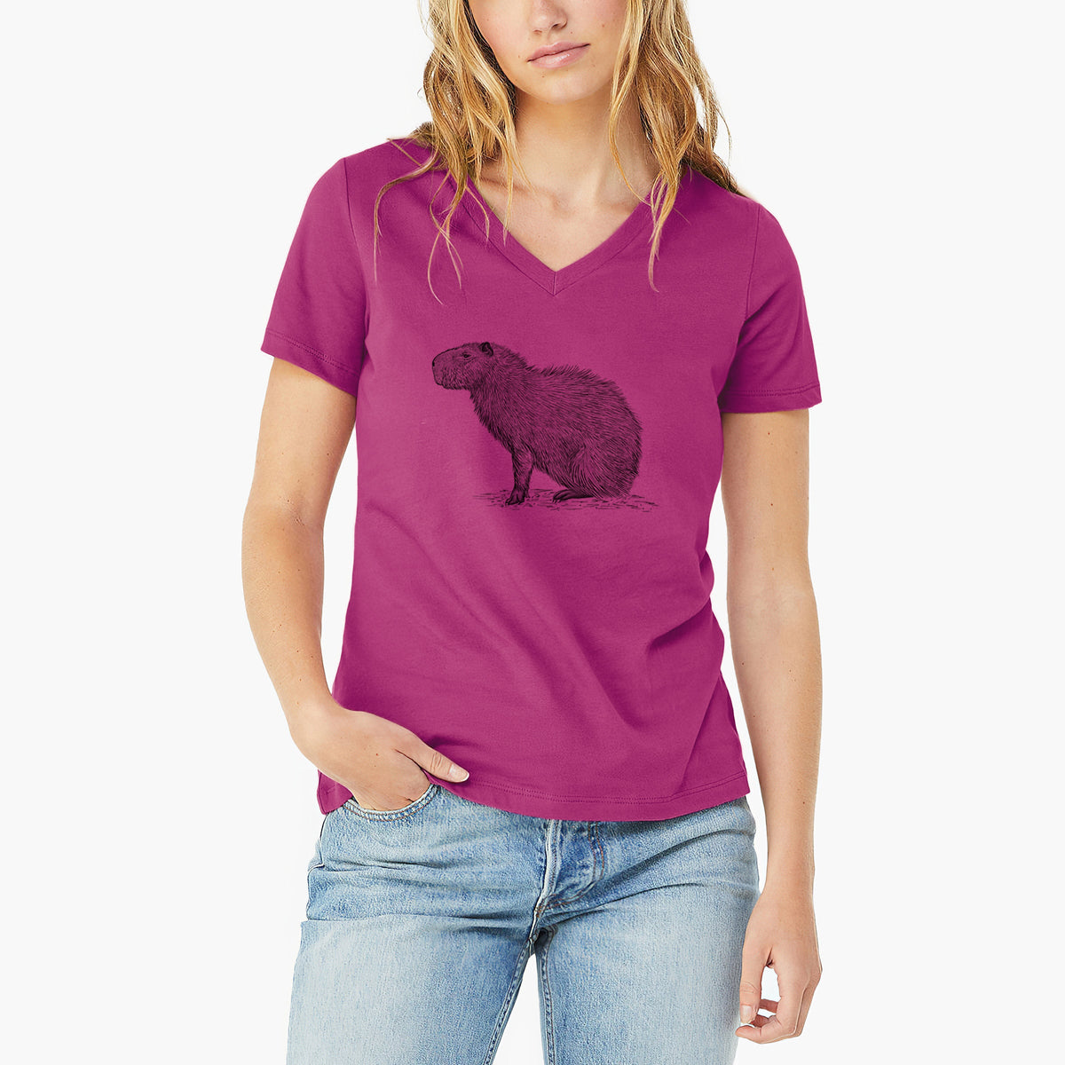 Capybara Profile - Hydrochoerus hydrochaeris - Women's Lightweight Relaxed Fit 100% Cotton V-neck