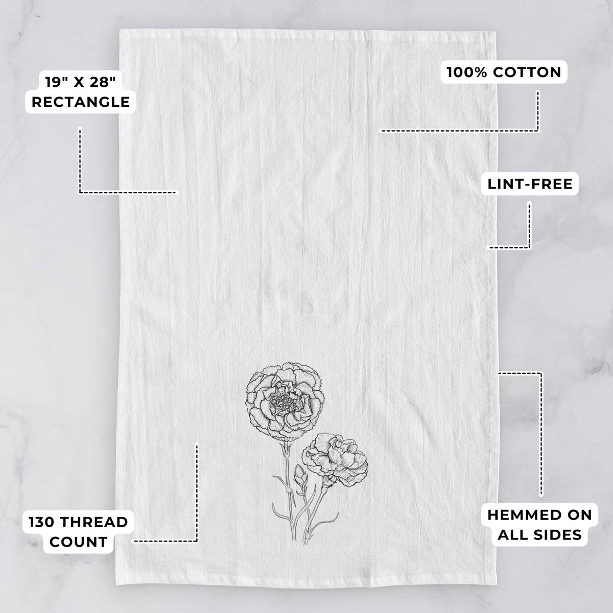 Carnations - Dianthus caryophyllus Tea Towel