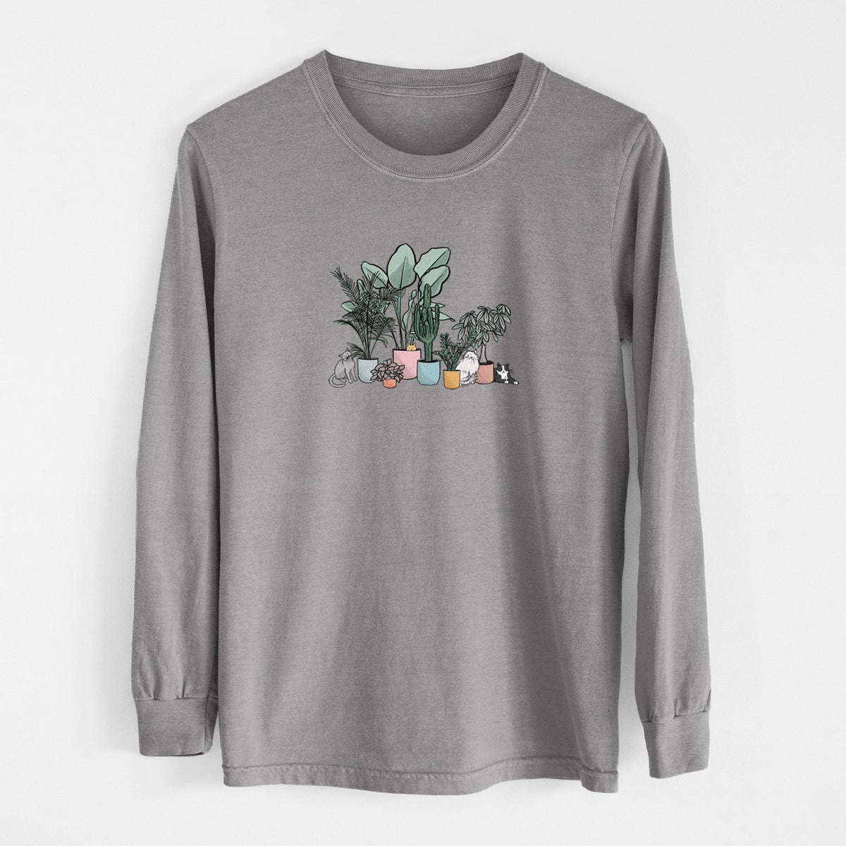 Cats and Plants - Unisex Comfort Colors 100% Cotton Long Sleeve