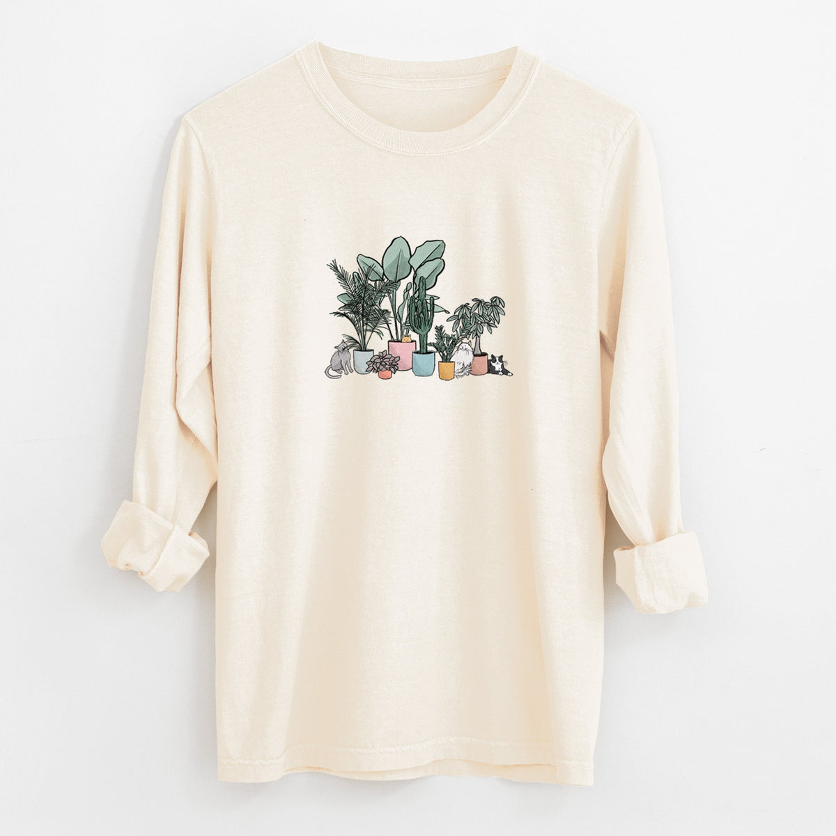 Cats and Plants - Unisex Comfort Colors 100% Cotton Long Sleeve