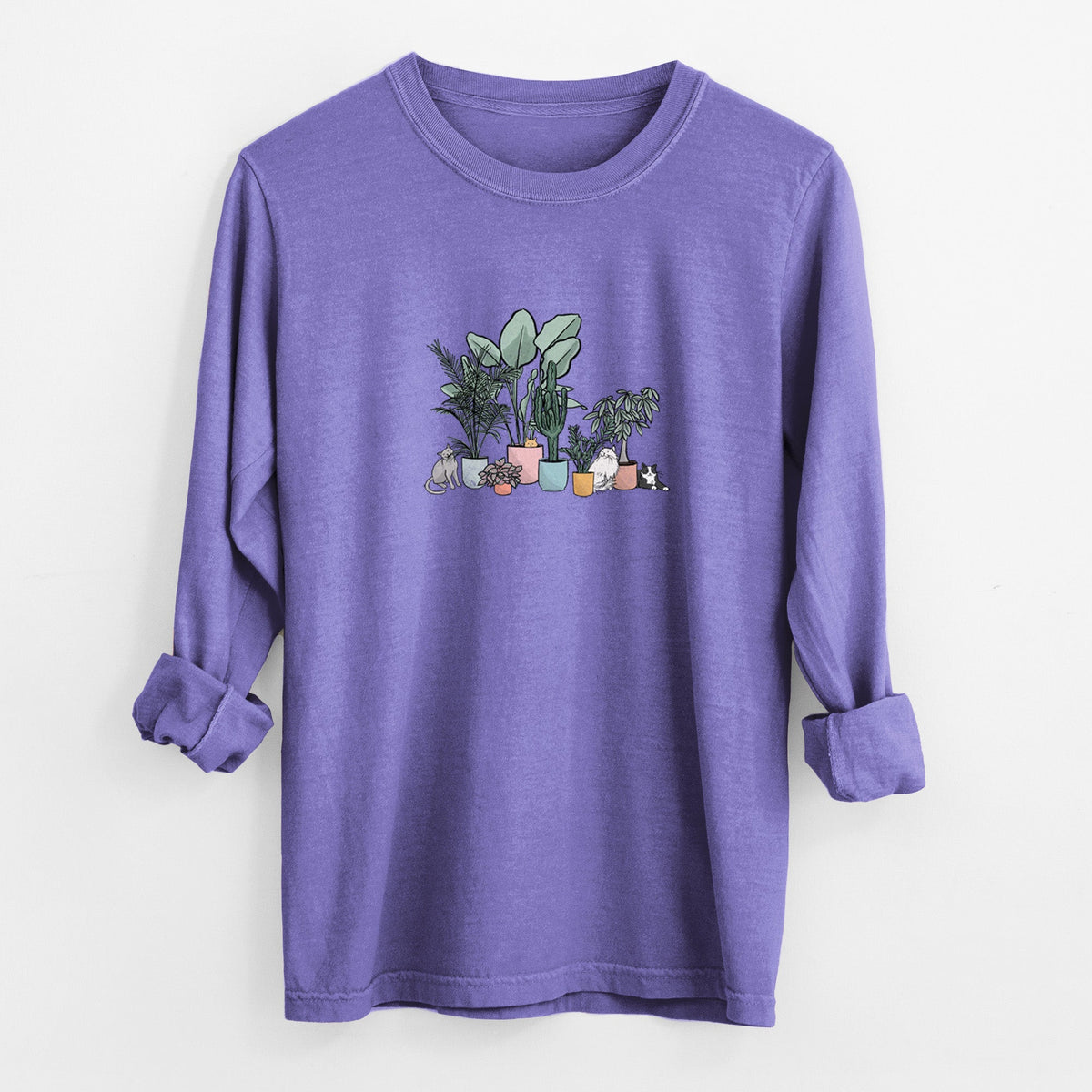 Cats and Plants - Unisex Comfort Colors 100% Cotton Long Sleeve