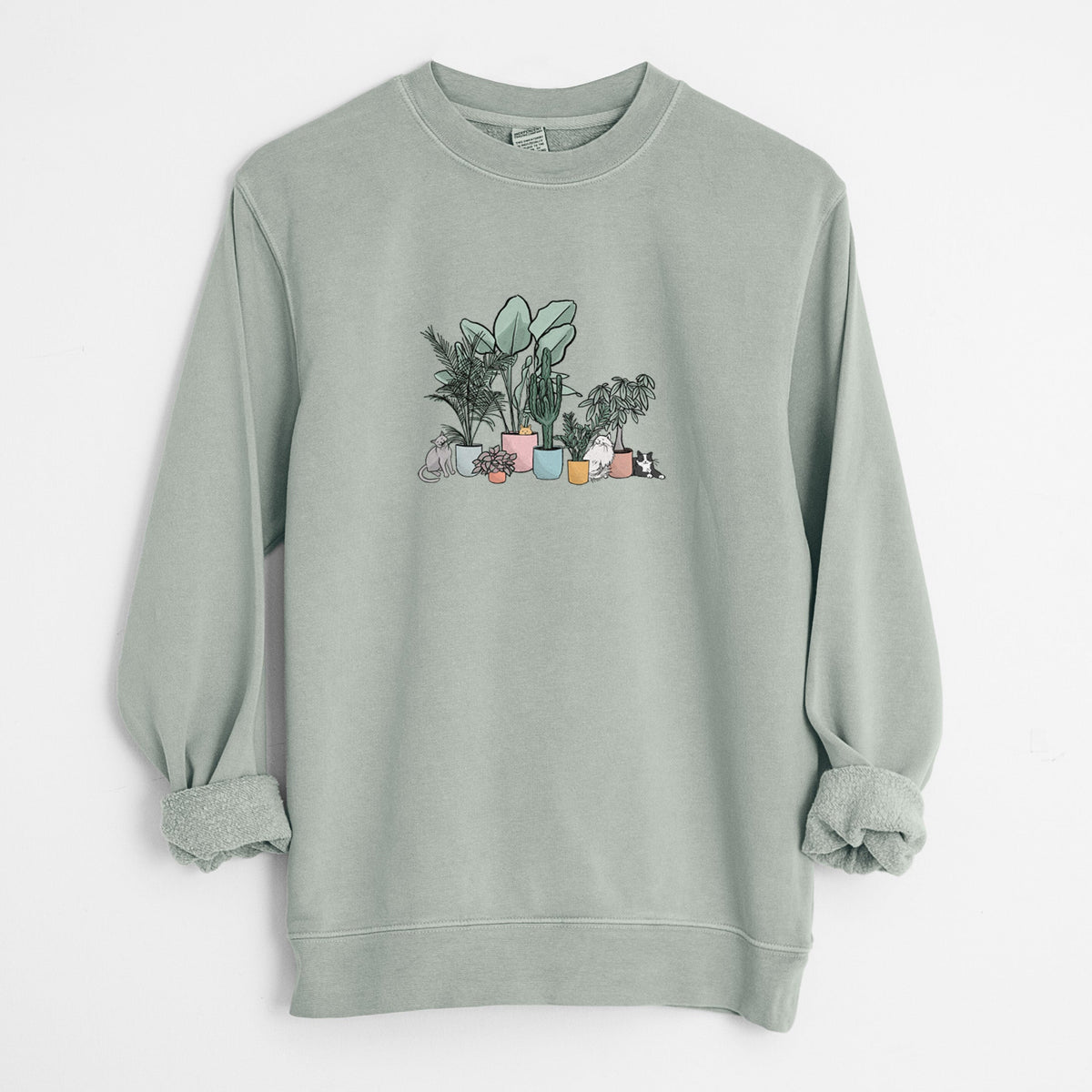 Cats and Plants - Unisex Pigment Dyed Crew Sweatshirt