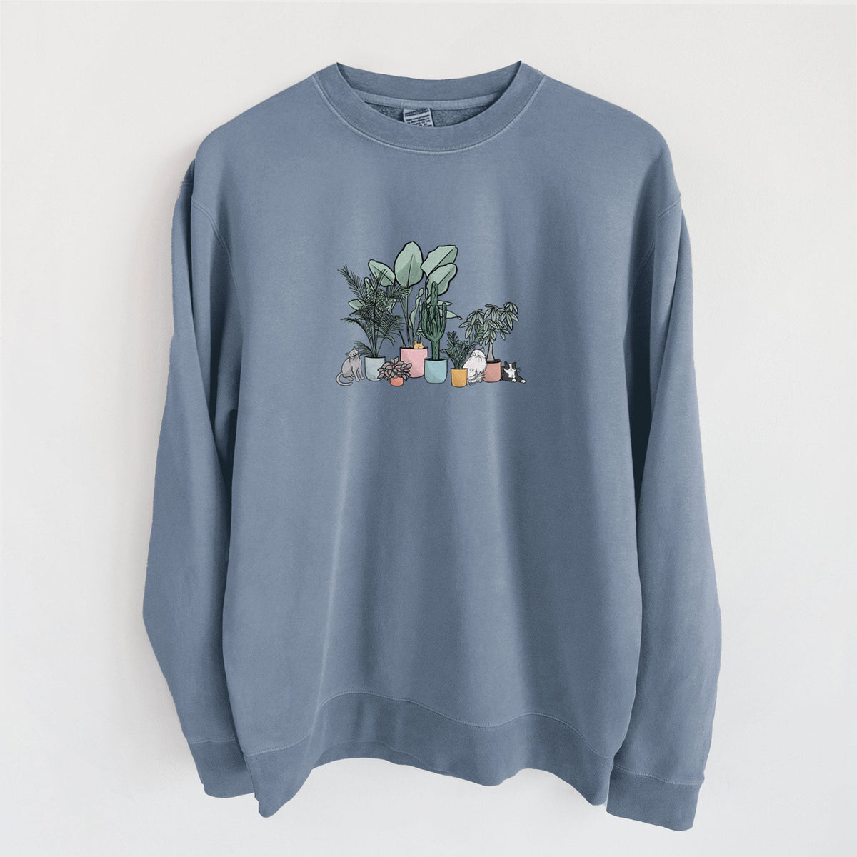 Cats and Plants - Unisex Pigment Dyed Crew Sweatshirt