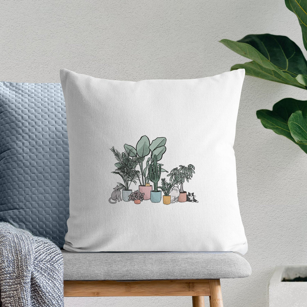 Cats and Plants - Throw Pillow Cover
