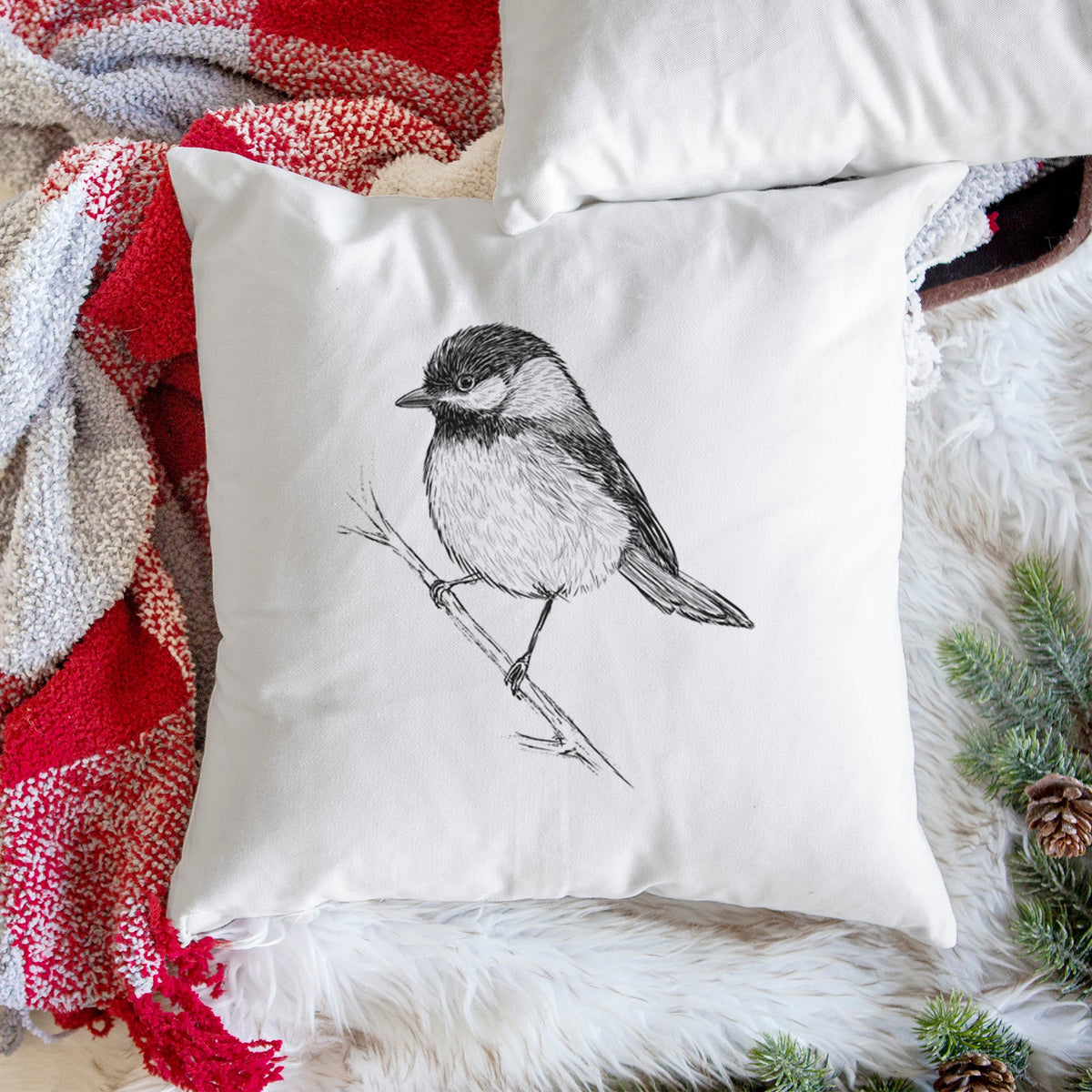 Black-capped Chickadee - Poecile atricapillus - Throw Pillow Cover