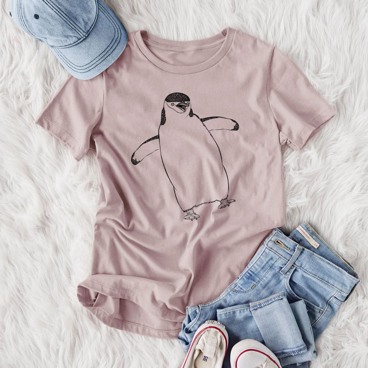 Chinstrap Penguin - Pygoscelis antarcticus - Women's Lightweight Relaxed Fit 100% Cotton Crewneck