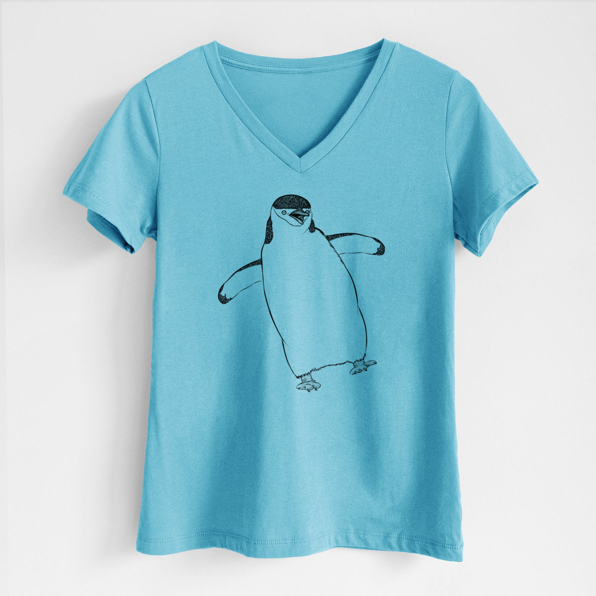 Chinstrap Penguin - Pygoscelis antarcticus - Women's Lightweight Relaxed Fit 100% Cotton V-neck